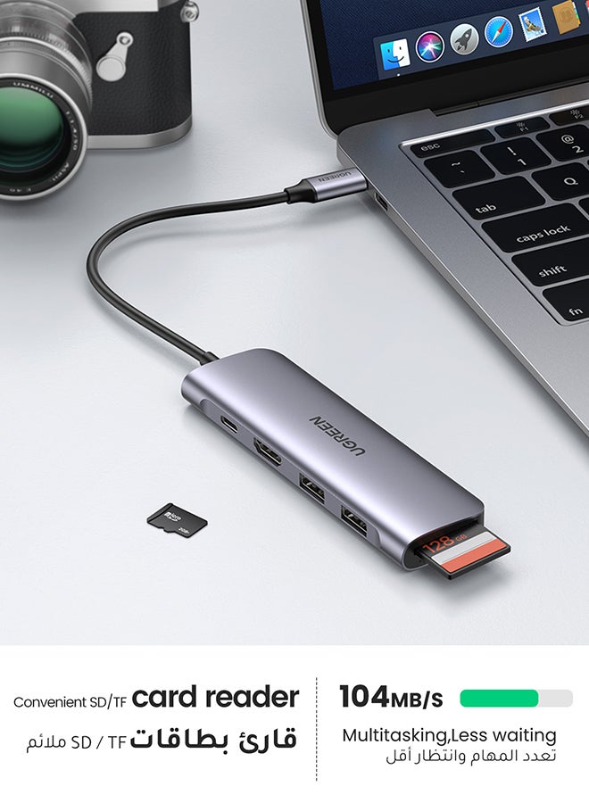 Ugreen USB C Hub 6 IN 1 Type C to HDMI 4K At 30Hz Adapter With 2 USB 3.0 Ports SD TF Card Reader 100W USBC Power Delivery Aluminum - - Image 5